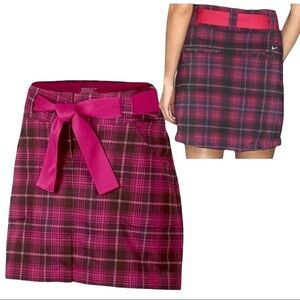 NIKE Dri-Fit Tartan Plaid Mini GOLF SKIRT with Pink Belt NEW Size 12